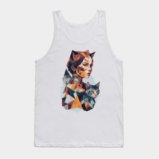 Geometric Woman with Cat abstract design Tank Top